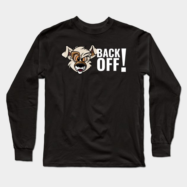 Karate Dog Back Off (Side Text in white) Long Sleeve T-Shirt by Purple Canvas Studio